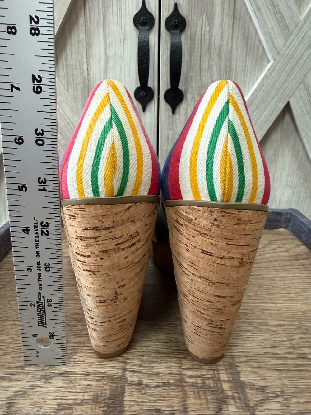 Nine West Multicolor Striped Peep-Toe Cork Platform Wedges (9.5)